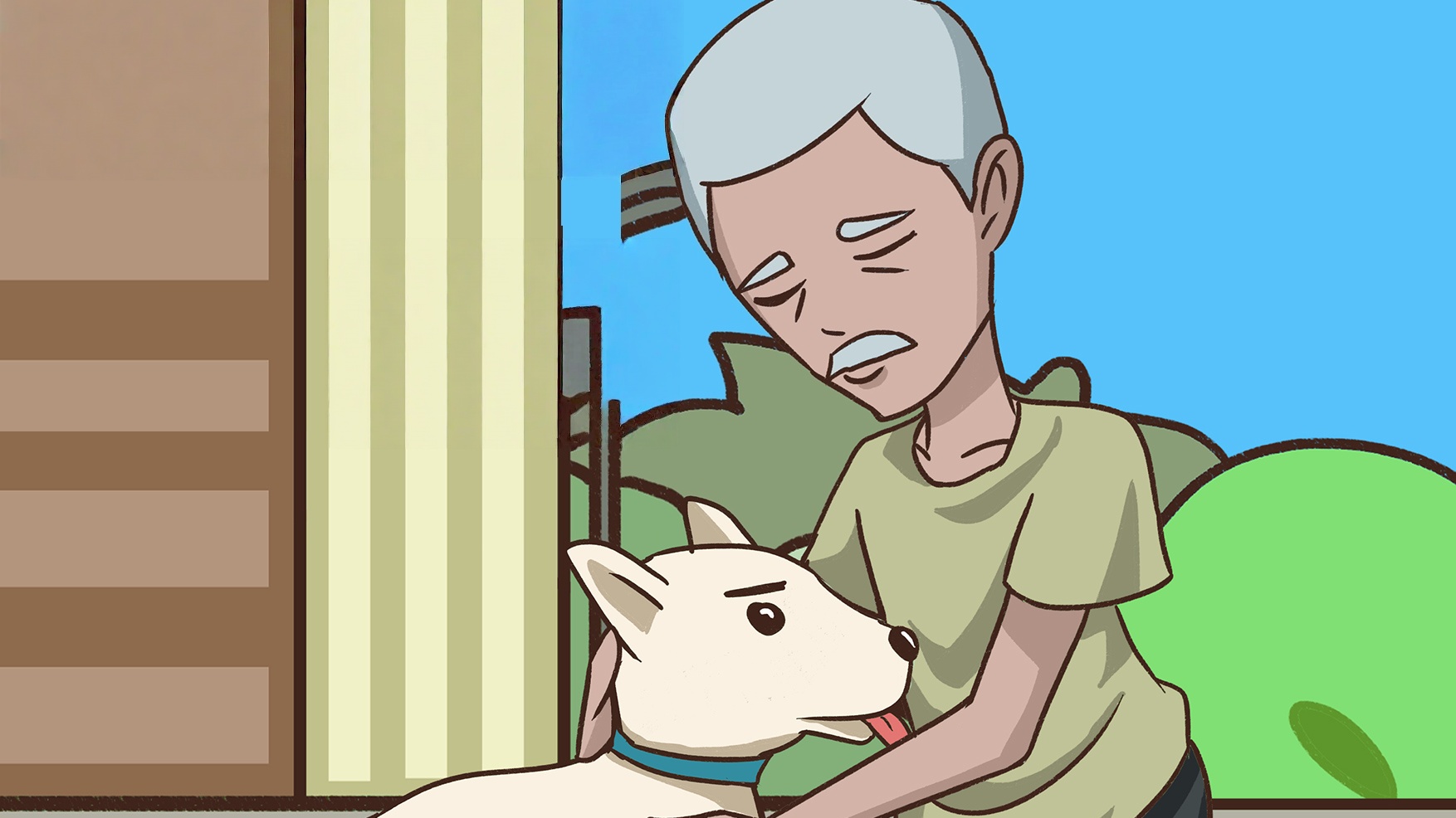 Velho misterioso e cachorro